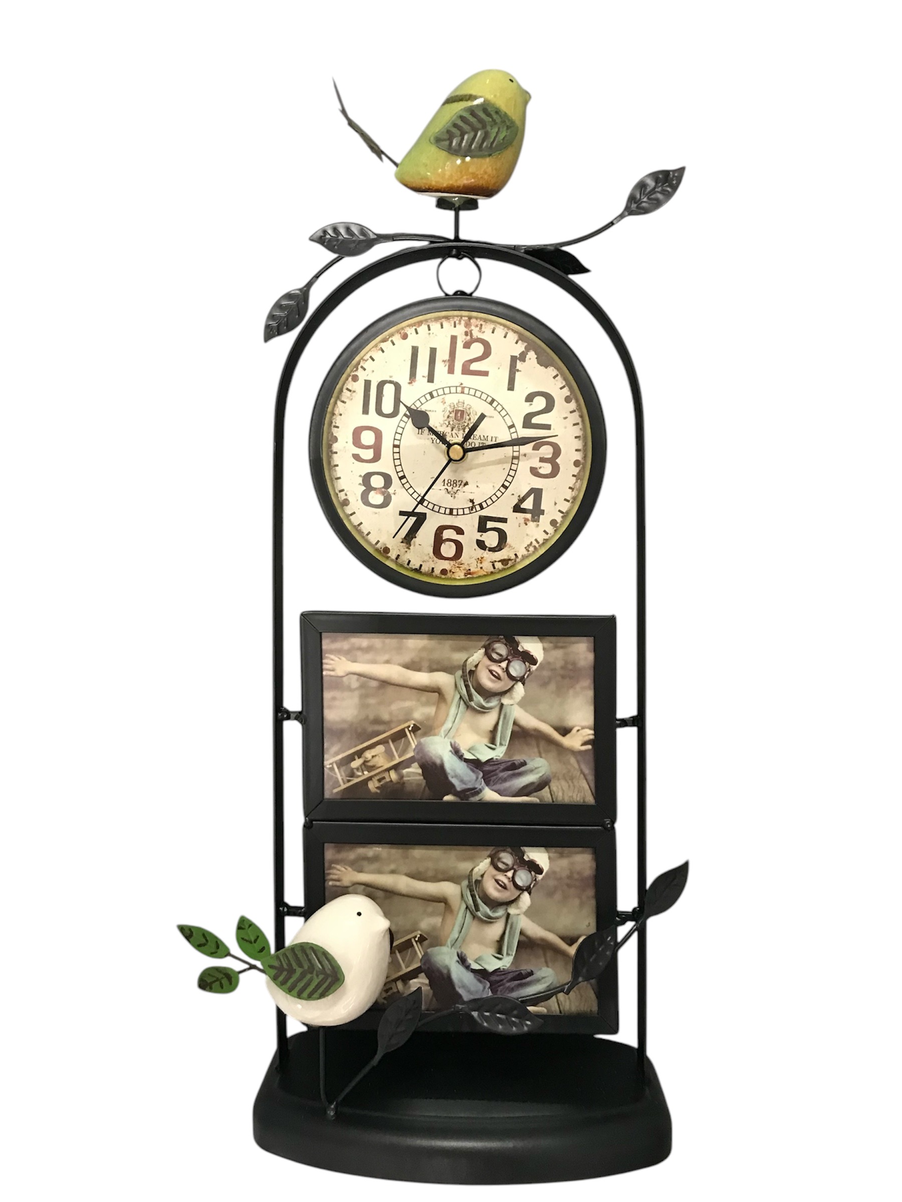 Часы с птичкой и двумя фоторамками