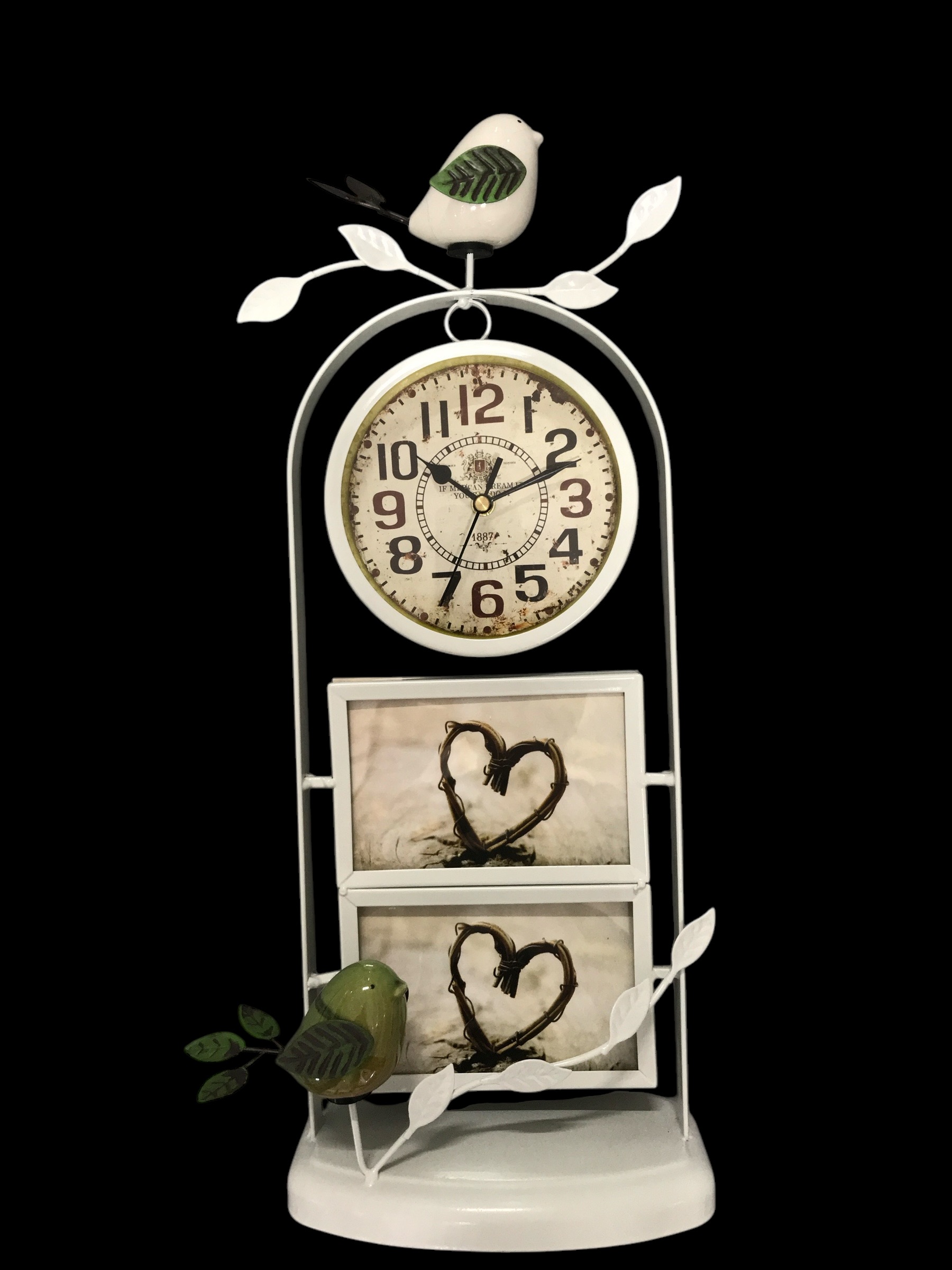 Часы с птичкой и двумя фоторамками