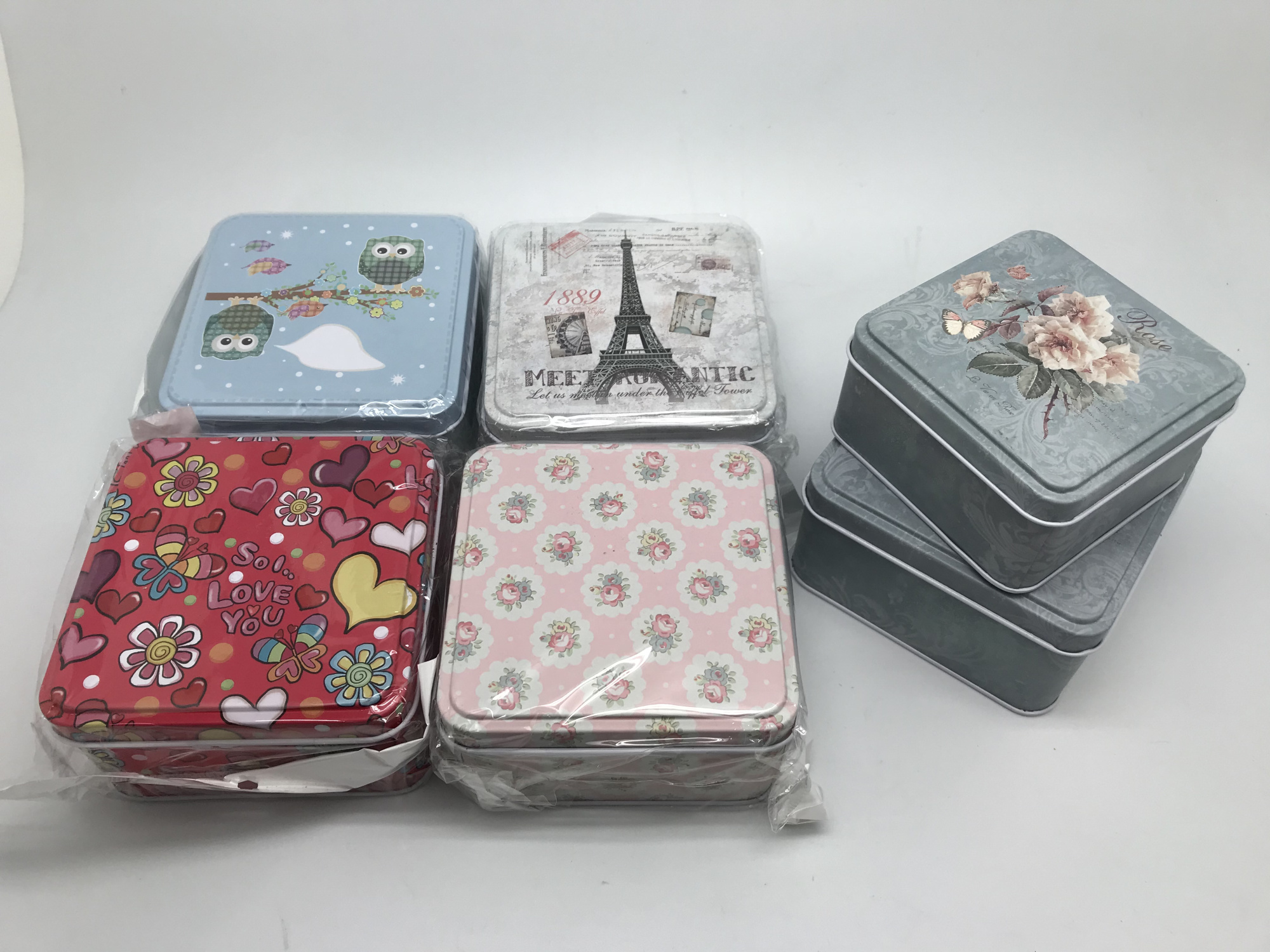 Шкатулка металлическая "Квадрат" (набор 2шт) 10,5х10,5х6; 9х9х5см (с3)