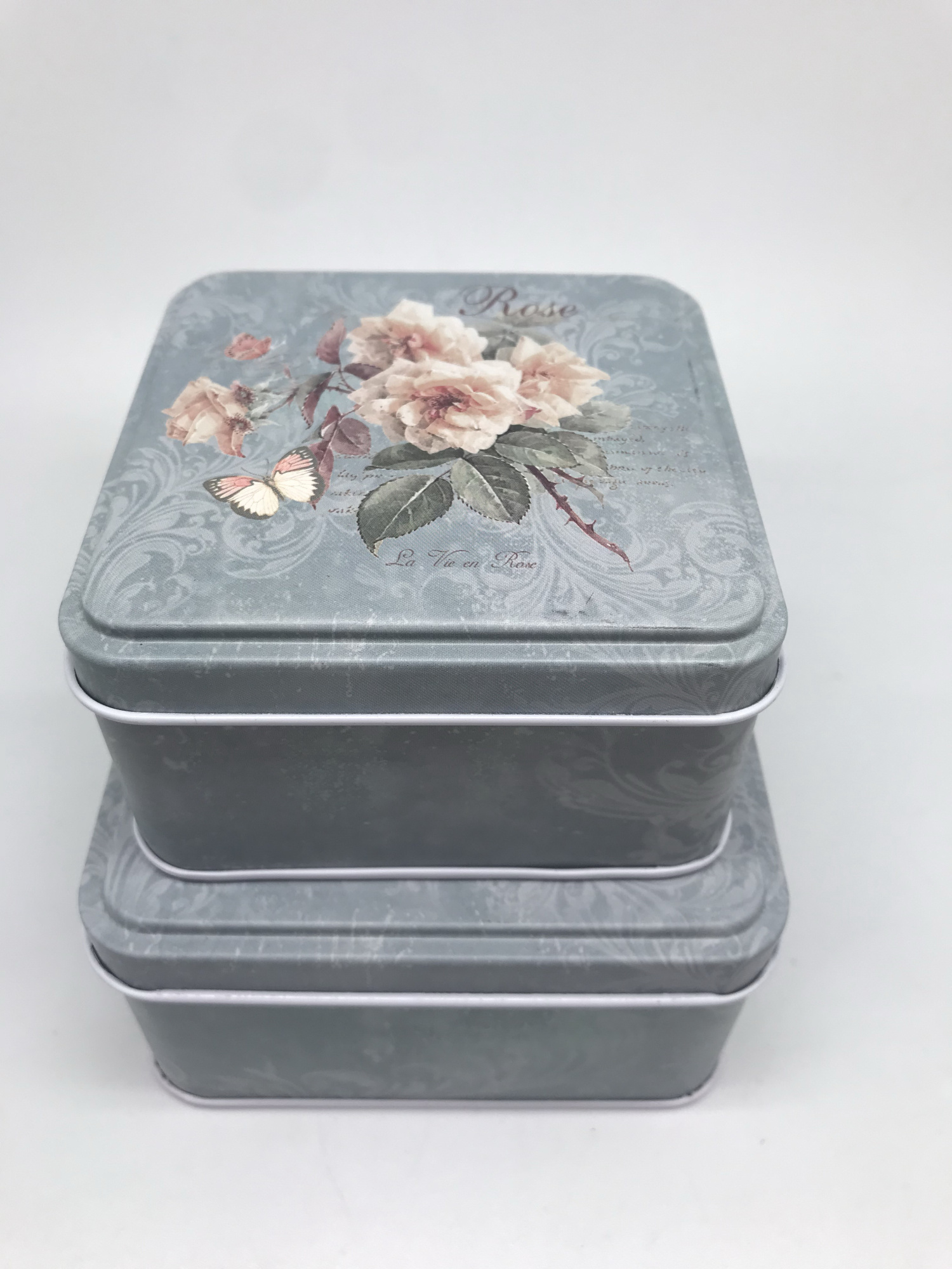 Шкатулка металлическая "Квадрат" (набор 2шт) 10,5х10,5х6; 9х9х5см (с3)